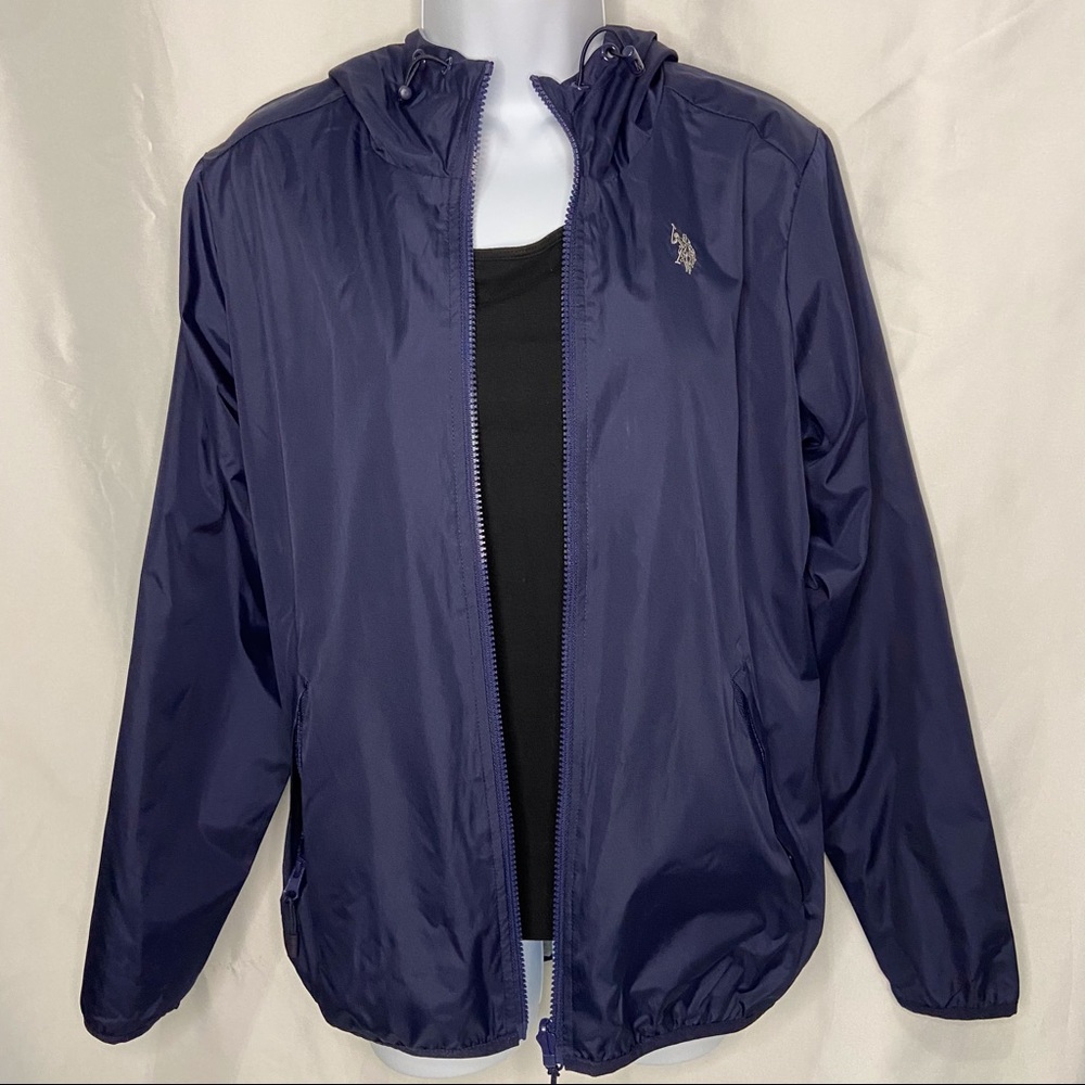 Blue & Gray Reversible Windbreaker Hoodie Jacket Size Large